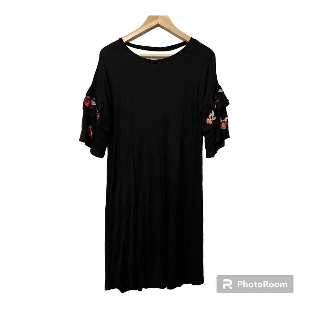 Alya 3/4 Sleeve Floral Accent Dress Women's Size S Black
